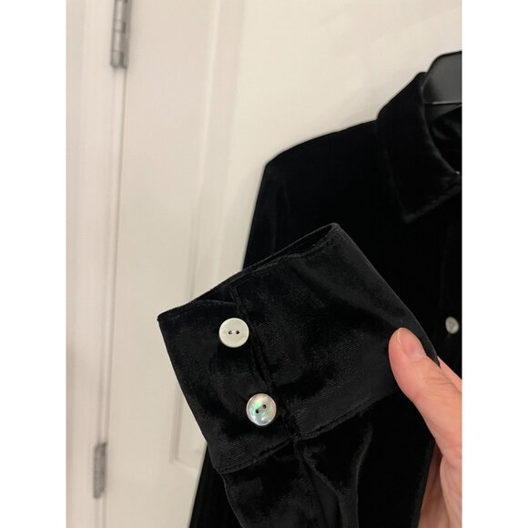 Faherty Stretch Silk Velvet Genevieve Shirt Dress Black Size SMALL S - Picture 8 of 12